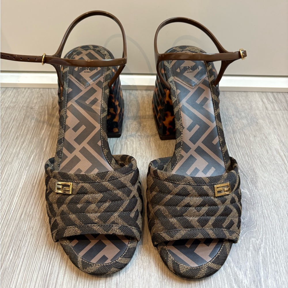Fendi Brown Patterned Women's Sandals